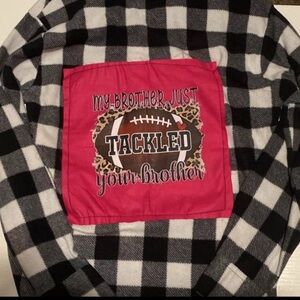 Hand designed girls Black and White flannel Button Down Shirt size 8